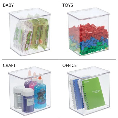 Clear Plastic Stackable Kitchen Pantry Organizer with Hinged Lid, 6 Pack
