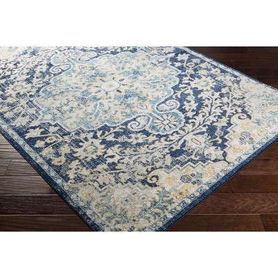Kurnell Teal and Slate Blue Traditional Polypropylene Area Rug 6'7" x 9'