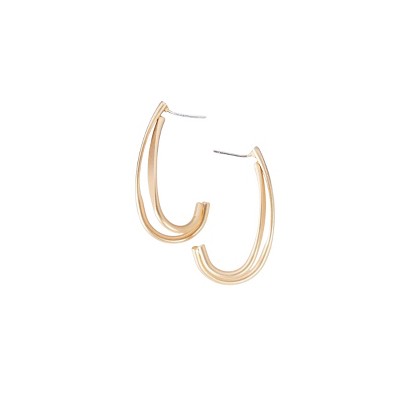 Slickblue Women's Drop Earrings, Double Hook Shape, Gold Finish, Post Back, Trendy Style, 2" Length