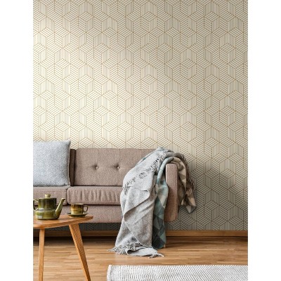 White and Gold Geometric Vinyl Peel and Stick Wallpaper Roll