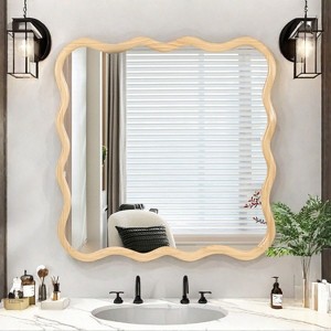 CAVINAS Wave Wall Mirror,HD Anti-Fog Bathroom Mirror with Wood Frame,Multi-Scene Vanity Mirror for Living Room, Bedroom,Entrance - 1 of 4