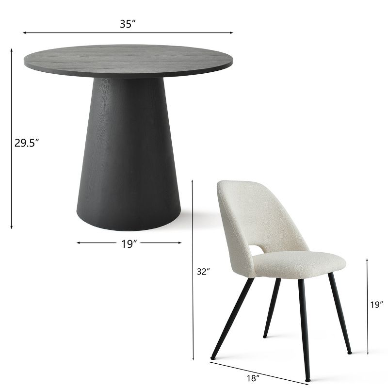 Dwen+Edwin 5-Piece 35" Manufactured Black Grain Table and 4 Upholstered Boucle Chairs Modern Round Dining Table Set-The Pop Maison, 3 of 10