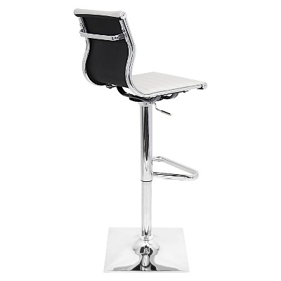 Adjustable White Leather Swivel Bar Stool with Chrome Base