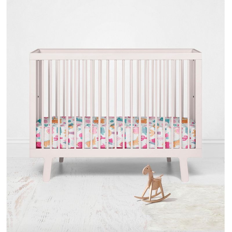 Bacati - Little Dino Girls Fucshia/Aqua Muslin 100 percent Cotton Muslin Universal Baby US Standard Crib or Toddler Bed Fitted Sheet, 4 of 7