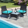 Tangkula 3 PCS Patio Wicker Rattan Furniture Set Coffee Table & 2 Rattan Chair w/ Cushion Turquoise - 3 of 4