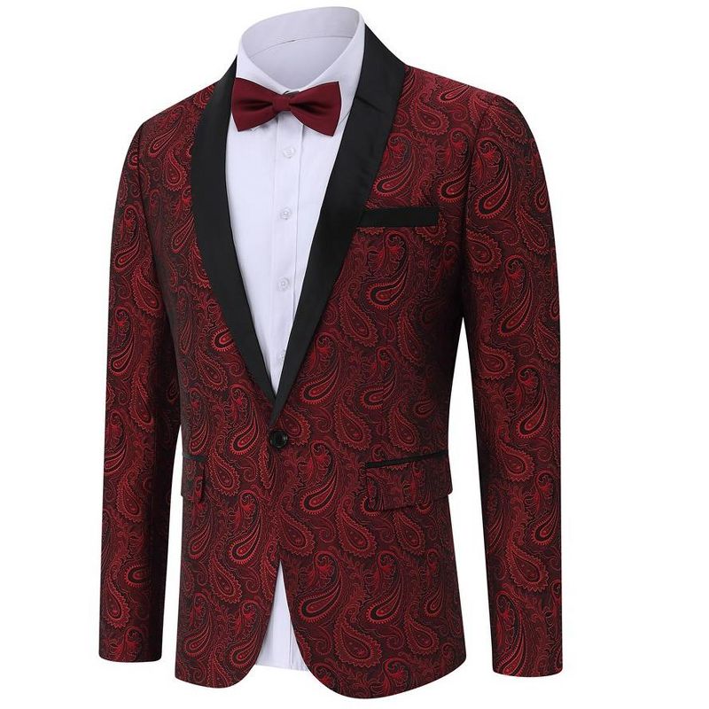 Men's Paisley Tuxedo Jacket Shawl Lapel One Button Suit Jacket Floral Blazer for Wedding Dinner Party Prom, 2 of 9