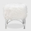 Celia Faux Fur Upholstered Silver Metal Ottoman White/Silver - Baxton Studio - 2 of 4