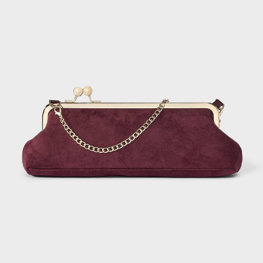 Faux Suede Asymmetrical Kiss Lock Clutch - A New Day™ Dark Red