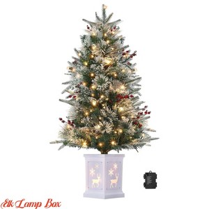 Home 3ft Christmas Tree Pre-Lit Artificial Christmas Tree with Snowflake Base, Flocked Snow 78 Warm White Lights 8 Lighting Modes, Xmas Holiday Decor - 1 of 4