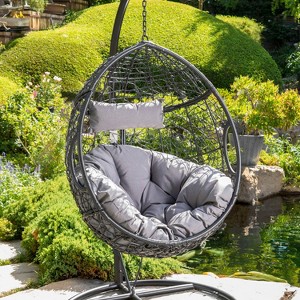 Sapphtopaz Porch Swing Rattan Hanging Basket Lounge Patio Swing Chair with Cushions (No Hanging Stand) for Patio, Garden, Backyard, Terrace - 1 of 4