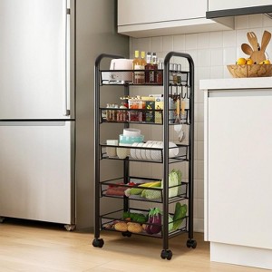 5 Tier Rolling Cart with Wheels, Easy Assemble Metal Slim Rolling Storage Cart for Narrow Space On Bedroom Bathroom Laundry Room - 1 of 4