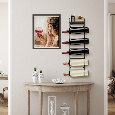 Black Wall Mounted 5-Tier Metal Towel Rack with Wood Shelf