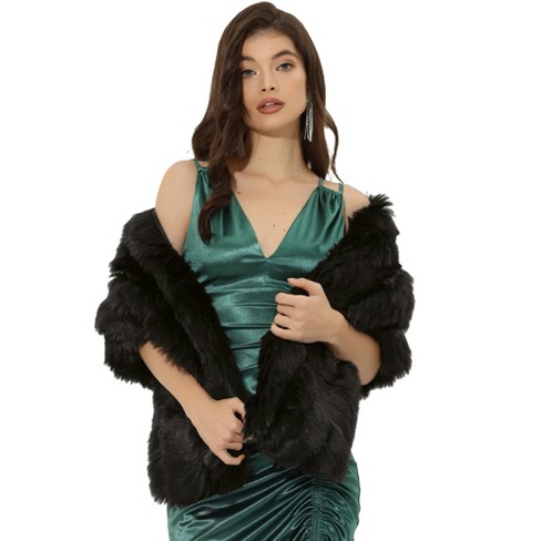 Allegra K Women's Faux Fur Elegant Wedding Cocktail Party Scarf Wrap Cape  Shoulder Shawl Black Medium : Target