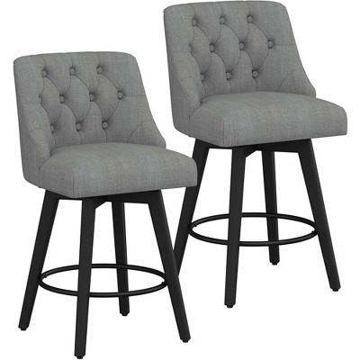 JUJABU 26 Inch Swivel Bar Stools Set of 2 with Footrest and Linen Fabric Upholstered