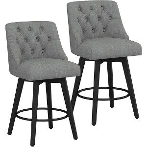 JUJABU 26 Inch Swivel Bar Stools Set of 2 with Footrest and Linen Fabric Upholstered - 1 of 4