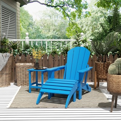 Pacific Blue HDPE Outdoor Adirondack Chair Set with Ottoman and Side Table