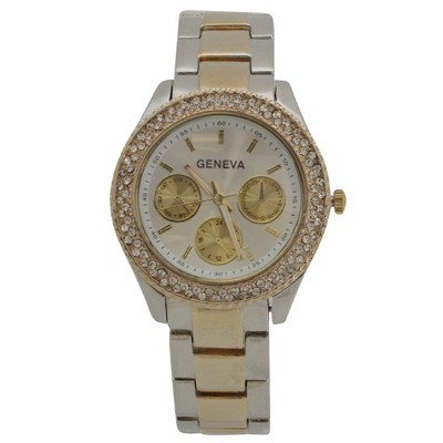 Two Tone Rhinestone Bezel 3-dial Metal Watch : Target