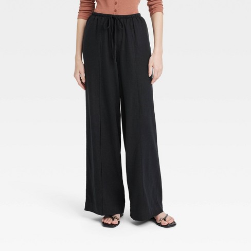 Women's High-rise Wide Leg Linen Pull-on Pants - A New Day™ Black M ...