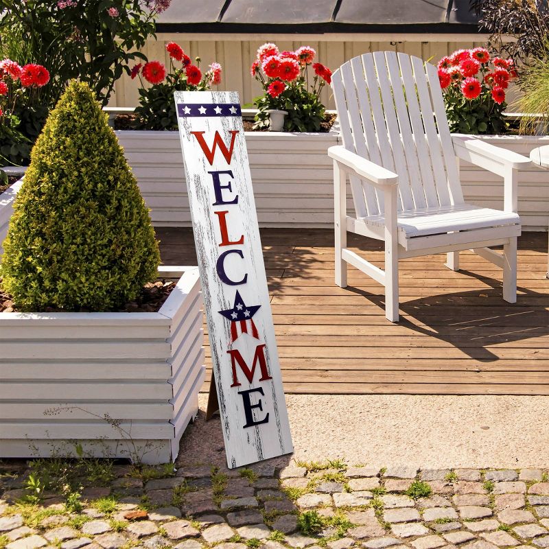 48&#34; MDF Indoor/Outdoor Wooden American Porch Welcome Sign Red/White/Blue - Alpine Corporation, 3 of 5