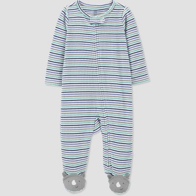 Image of Carter's Just One You® Baby Boys' Rhino Striped Footed Pajama - Blue Newborn