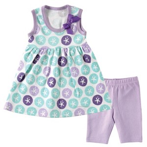 Hudson Baby Infant Girl Dress and Cropped Leggings 2pc Set, Sand Dollar - 1 of 1