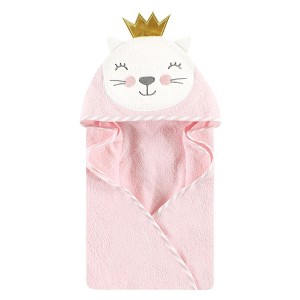 Hudson Baby Infant Girl Cotton Animal Face Hooded Towel, Cat Princess, One Size - 1 of 2