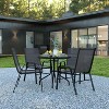 Emma and Oliver Five Piece Patio Table Set with Round Metal Table with Tempered Glass Top and 4 Flex Comfort Stacking Chairs - 2 of 4