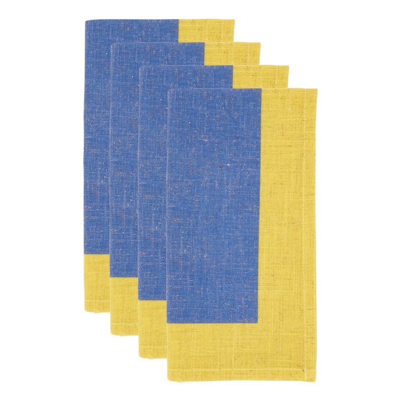 Saro Lifestyle Colorful Block Border Napkin (Set of 4), Blue, 20"x20", 3 of 5