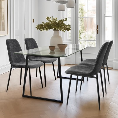 Mona+Oslo Rectangular Glass Dining Table Set For 4 With Chairs, 5 Piece Rectangle Dining Set with 4 Upholstered Armless Chairs-Maison Boucle
