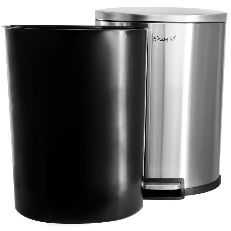 Elama 50Litter  13 Gallon Half Circle Stainless Steel Step Trash Bin with Slow Close Mechanism in Matte Silver, 3 of 9