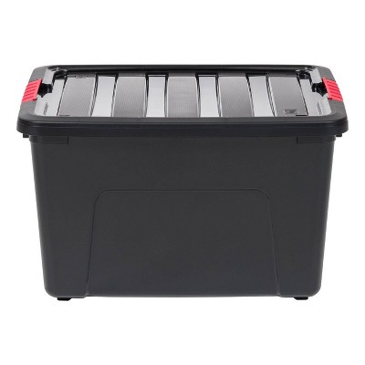 IRIS 40qt Stack and Pull Box Black with Red Buckles