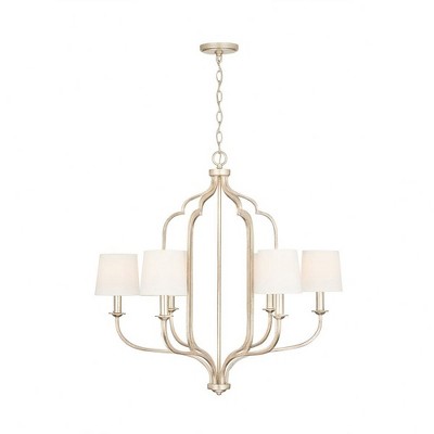 Elegant Ophelia 6-Light Chandelier with White Fabric Shades and Winter Gold Finish