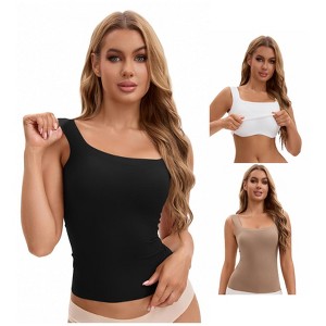 INSPIRE CHIC Women's 3 Packs U Back Tanks with Built-In Bra Silky No Show Basic Camisoles - 1 of 4