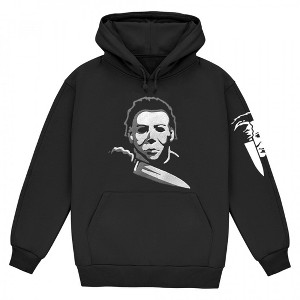 Mens Halloween Michael Meyers Black and White Logo Pullover Hoodie - 1 of 2