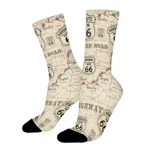 Vintage Route 66 Map Women Printed Crew Socks Funny Funky Socks Soft Polyester Novelty Gifts for Artists Men - 1 of 4