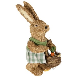 Northlight 10.5" Sisal Easter Bunny Rabbit Spring Figure with Carrot Basket - Brown/Green - 1 of 4
