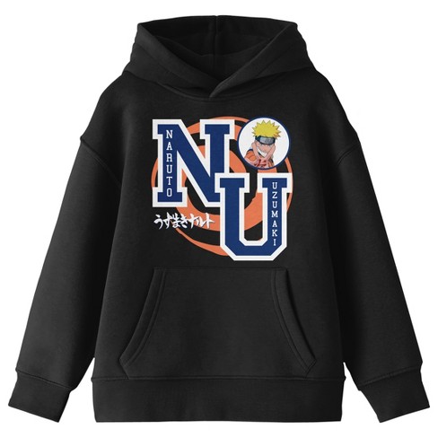 Naruto Classic Collegiate Letters Youth Black Graphic Hoodie-XS