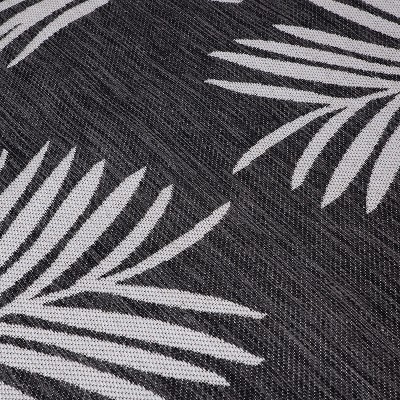 Tropical Palm Leaves Black Synthetic Flatwoven Reversible Rug - 2'x7'