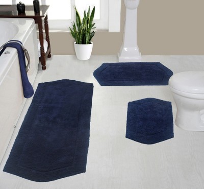 Set of 2 Waterford Collection Blue Cotton Tufted Bath Rug Set - Home Weavers