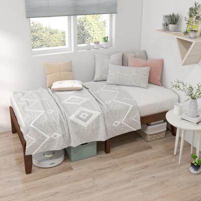 Twin Brown Cherry Wood Platform Bed Frame with Headboard