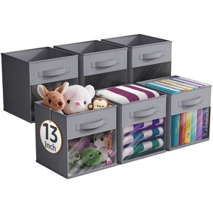 Sorbus 13 Inch 6 Pack Collapsible Fabric Storage Bins with Clear Window - for Organizing Clothes, Toys, Books, Shelves, Closets & more - 1 of 4