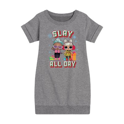 - Lol Surprise! - Slay All Day Graphic Short Sleeve Fleece Dress