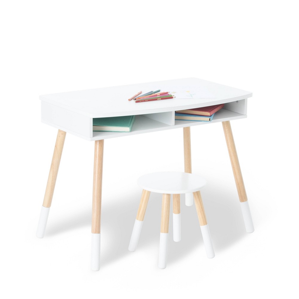 Premium Kids' Homework Desk and Stool Set White/Natural - WildKin