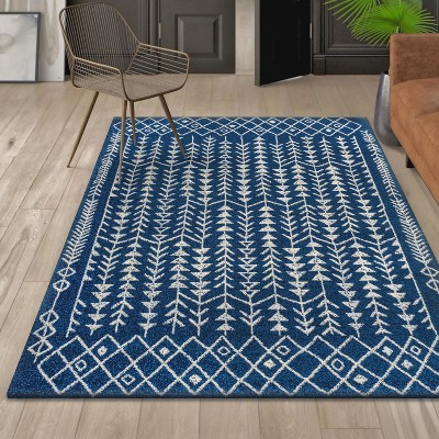 Navy and Cream Synthetic Moroccan Geometric 3' x 5' Area Rug