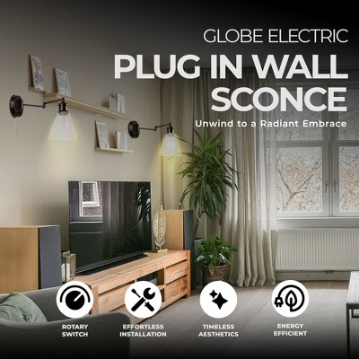 Dark Bronze Plug-In Wall Sconce with Clear Glass Shade