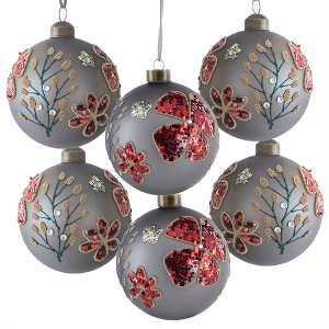 Tramull Set of 6 Glass Christmas Ball Ornaments, 3.9" Glitter Hanging Decor for Holiday Tree & Party Decorations - 1 of 4