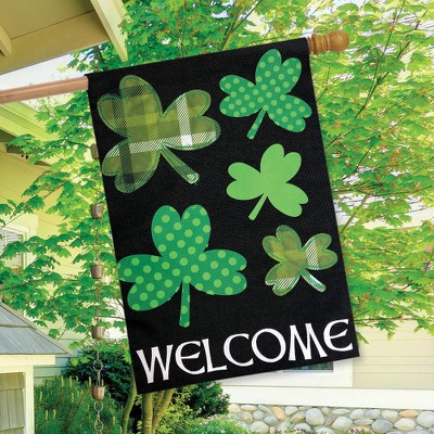 St. Patrick's Day Shamrock Burlap Welcome Flag 28" x 40"