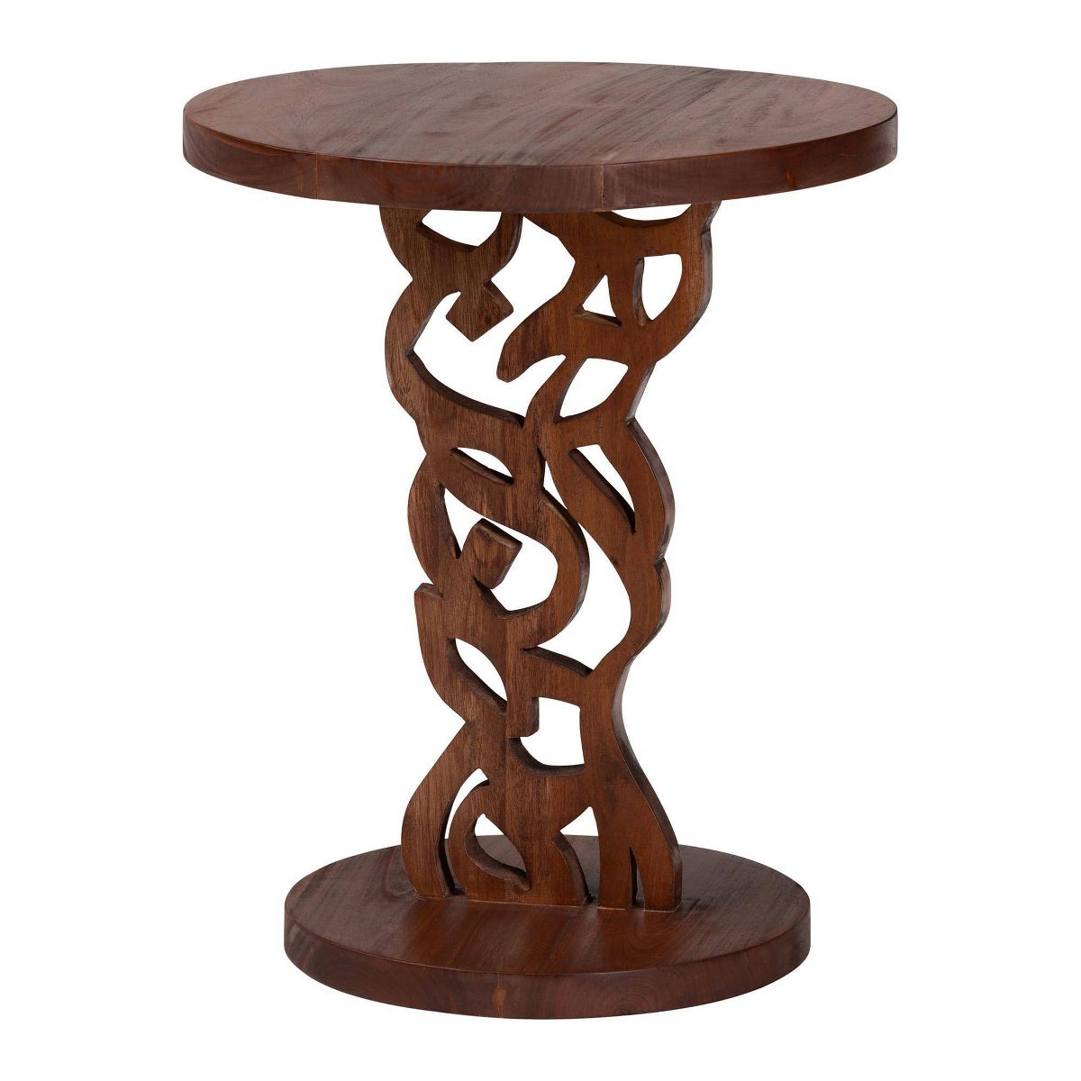 bali & pari Donna Nightstand with Pedestal Base Mahogany Wood with Round Tabletop Brown