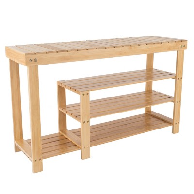 Hastings Home 3-Tier Bamboo Shoe and Boot Rack Bench with Seat Storage - Natural Wood