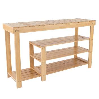 Hastings Home 3-Tier Bamboo Shoe and Boot Rack Bench with Seat Storage - Natural Wood